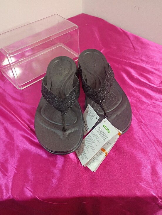CROCS Shoes - Crocs Women's SZ 9 Sloane Glitter Wedge Flip 206781-001 NWT